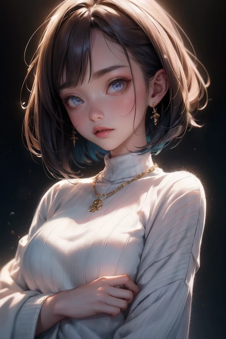 Best quality, masterpiece, ultra high res, (photorealistic:1.5), raw photo, 1girl, offshoulder, in the dark, deep shadow, low key, cold light, sexy look, short hair