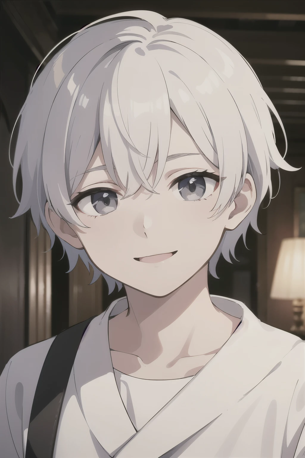 14 years old boy, alone, (masterpiece,Two dimensions, super quality, High resolution, 8K, complex: 1.2), (Detailed face:1.2), ,white skin肤, , Delicate skin, 14 years old boy, ((actual)), ((actual)), ((white skin)), , Youthful atmosphere,1 boy, white hair,short hair,have, gray eyes, Off the street, Happy eyes,, Gentlely,Smiling sunnyly, Shota , (masterpiece), (best quality:1),full-body shot,Vitality