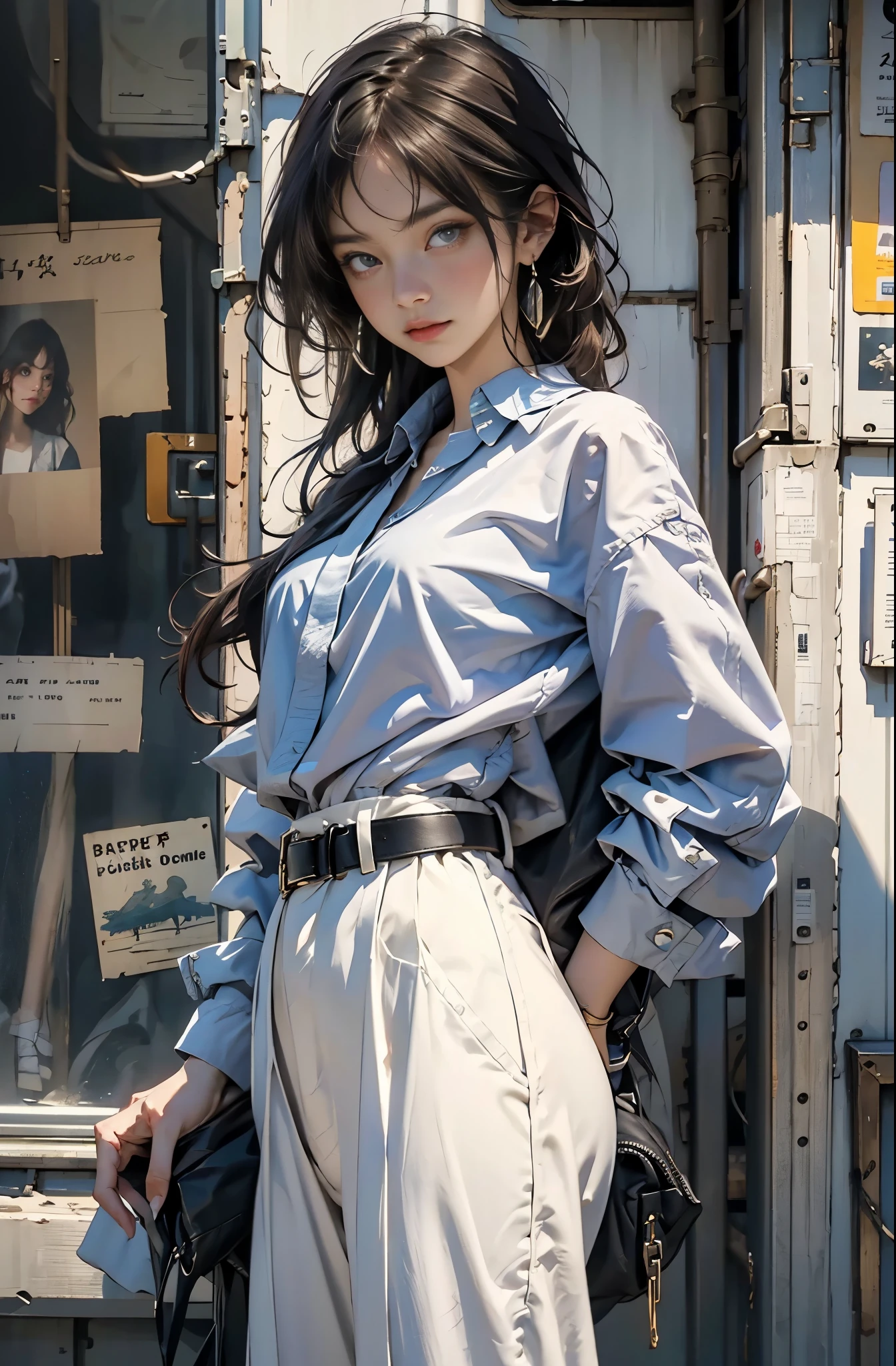 Photo of a beautiful woman standing on a street corner, Perfect model body shape, Stylish pants style, stylish belt, colorful purple shirt, Stylish hats, very stylish, with influence of Jeremy Mann, Jeremy Mann, style of Jeremy Mann, Jeremy Mann painting, Jeremy Mann art, Ron Hicks, Liepke, Jeremy Mann and alphonse mucha, Works that influenced Edmund Blampid, robert lenkiewicz, Casey Baugh and James Jean, Works that influenced Willem Kalf, Nick Alm, tumbler, figurative art, intense watercolor, watercolor detailed art,Beautiful and expressive paintings, Beautiful artwork illustration, wonderful, cool beauty, masterpiece, highest quality, official art, perfect composition, perfect angle, best shot, The perfect subject, women only, sharp outline, romantic, Moody, very beautiful and detailed eyes, beautiful and delicate eyes, ideal animation, sentimental,Hongkong, Close-up