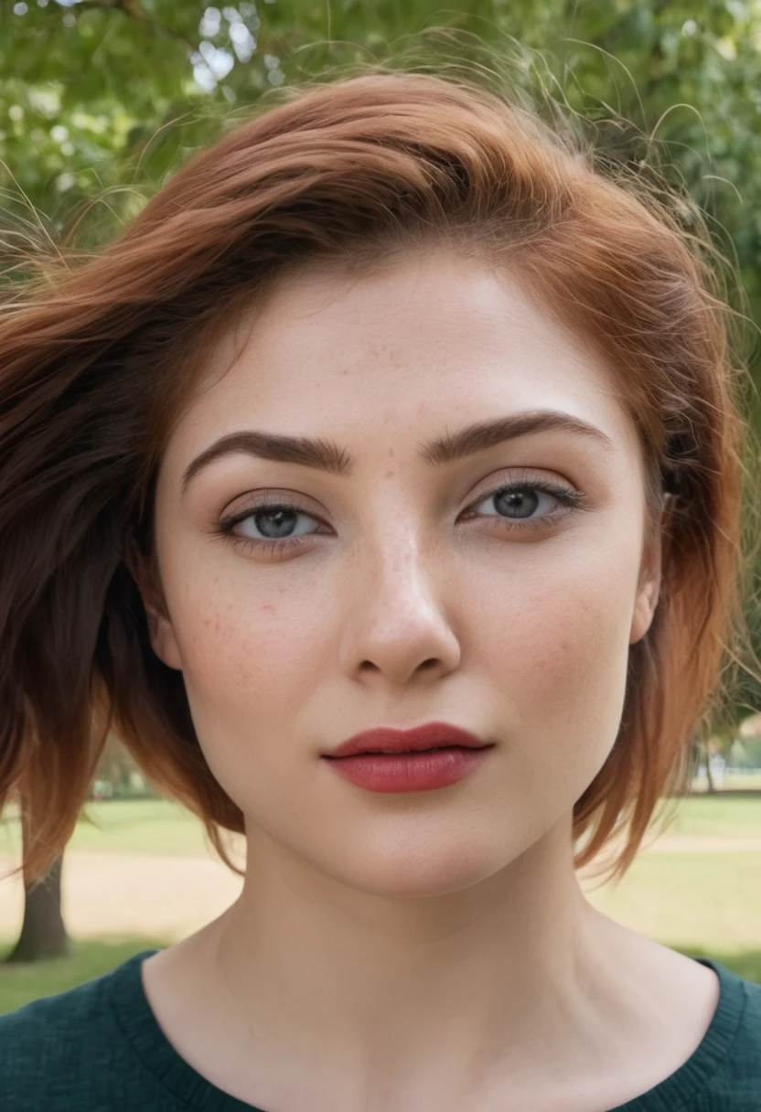rmx, raw photo, raw picture, realism, realistic style, a photo \(medium\) of rmx \(subject\), wearing acute outfit for me \(wardrobe\), in the park \(background\), looking off camera, red hair, thin lips, facial skin fuzz, body freckles, full body, portrait, highres, best quality, full sharp, 4 k photography, real detailed skin texture, (blush:0.5), (goosebumps:0.5), subsurface scattering, RAW candid cinema, 16mm, color graded portra 400 film, remarkable color, ultra realistic, textured skin, remarkable detailed pupils, realistic dull skin noise, visible skin detail, skin fuzz, dry skin, shot with cinematic camera
