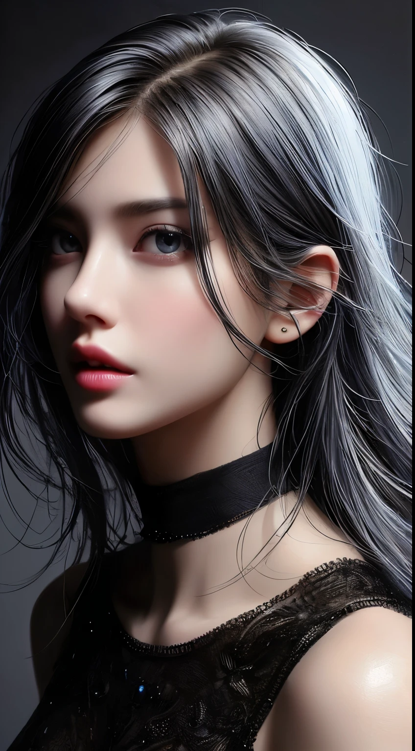 masterpiece, best quality, ultra-detailed, facing the camera head on, intricately detailed hyperdetailed, realistic, sharp features, highly detailed, sharp focus, perfect face, perfect face, perfect symmetrically perfect eyes, perfect full lips, flexible female form, cinematic, film light, hyper detailed, hyper realistic, masterpiece, atmospheric, high resolution, vibrant, dynamic studio lighting, nsfw, ((Dark background)), Sexy face, Facial expressions when receiving pleasure, straight Bangs, Big breasts, Exposed cleavage, blue Eyes,black sweater,