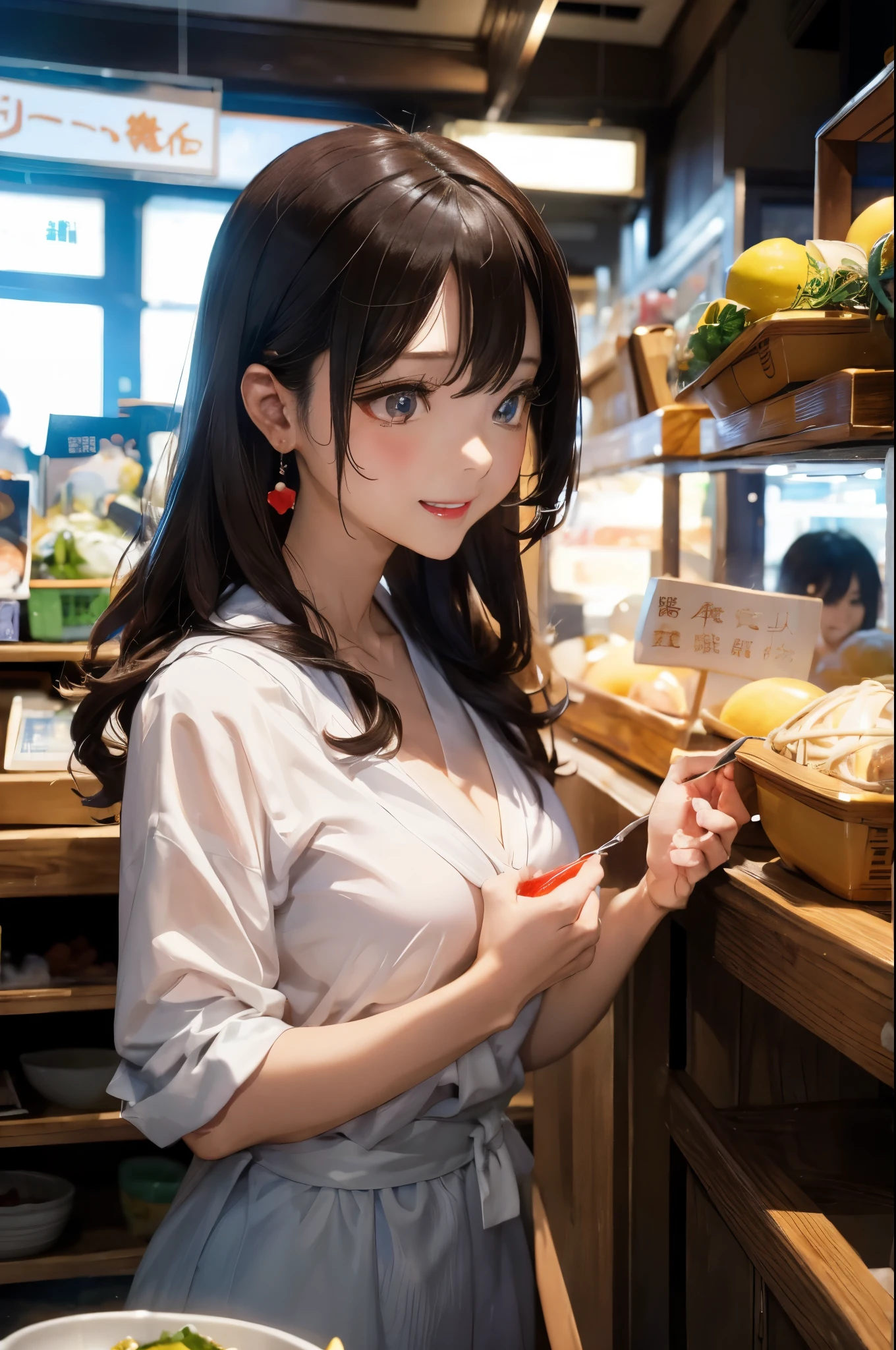 ((midnight, need, 8K, masterpiece:1.3)), Leg length, focus:1.2, 丰满of身材,美丽of女人与完美of身材:1.4,((Dark brown hair, 巨大of山雀:1.2 )), (low cut,深Vbig breasts,), (()),高度详细of面部和皮肤纹理, 那里有A lot of people,细致of眼睛, double eyelids,big eyes,可爱ofbig breasts,十几岁of女孩,big breasts,Smile着,较大of乳房, curls,,sweating,red lips,big breasts围,巨大of山雀,wear earrings,Noble beauty,Smile,White skin,热of,big breasts很迷人,necklace,Raised sexy,of,stage,巨大of乳溝,a lot of hair,Japanese beauty,long black hair,There is a lot of sweat on the body,sweating,巨大of乳房,In the supermarket,拥挤of超市,A lot of people