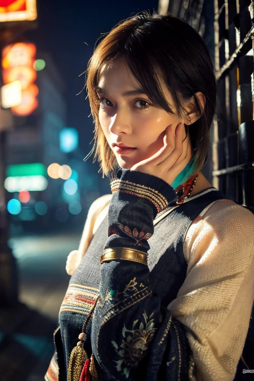 best quality, masterpiece, beautiful and aesthetic, 16K, (HDR:1.4), high contrast, bokeh:1.2, lens flare, (vibrant color:1.4), (muted colors, dim colors, soothing tones:0), cinematic lighting, ambient lighting, sidelighting, Exquisite details and textures, cinematic shot, Warm tone, (Bright and intense:1.2), wide shot, by playai, ultra realistic illustration, siena natural ratio, anime style, (ancient Chinese theme:1.2), random angles, random poses, Dark Chocolate long bob cut, (a tearful look:0.8), Aqua bracelet, wearing a white highneck long_sleeve knit sweater and skiny jeans, a beautiful Arabian girl, blue eyes, colorful head scarf, octane render Artstation perfect composition, intricate details, hyper details, masterpiece, perfect composition, perfect anatomy, perfect lighting, sf, intricate artwork masterpiece, ominous, matte painting movie poster, golden ratio, trending on cgsociety, intricate, epic, trending on artstation, by artgerm, h. r. giger and beksinski, highly detailed, vibrant, production cinematic character render, ultra high quality model.,photorealistic