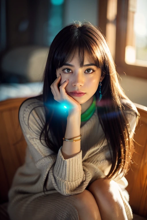 best quality, masterpiece, beautiful and aesthetic, 16K, (HDR:1.4), high contrast, bokeh:1.2, lens flare, (vibrant color:1.4), (muted colors, dim colors, soothing tones:0), cinematic lighting, ambient lighting, sidelighting, Exquisite details and textures, cinematic shot, Warm tone, (Bright and intense:1.2), wide shot, by playai, ultra realistic illustration, siena natural ratio, anime style, (ancient Chinese theme:1.2), random angles, random poses, Dark Chocolate long bob cut, (a tearful look:0.8), Aqua bracelet, wearing a white highneck long_sleeve knit sweater and skiny jeans, a beautiful Arabian girl, blue eyes, colorful head scarf, octane render Artstation perfect composition, intricate details, hyper details, masterpiece, perfect composition, perfect ???????, perfect lighting, sf, intricate artwork masterpiece, ominous, matte painting movie poster, golden ratio, trending on cgsociety, intricate, epic, trending on artstation, by artgerm, h. r. giger and beksinski, highly detailed, vibrant, production cinematic character render, ultra high quality model.,photorealistic, swimsuit, Completely naked