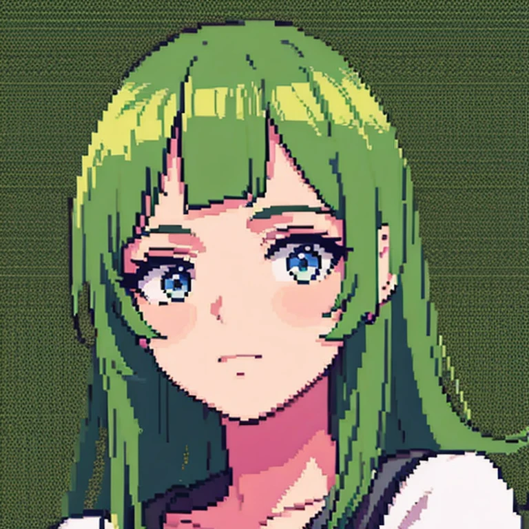 Retrato de  bonita 2d, pixel art, foco no rosto, ela tem cabelos vermelhos, olhos verdes