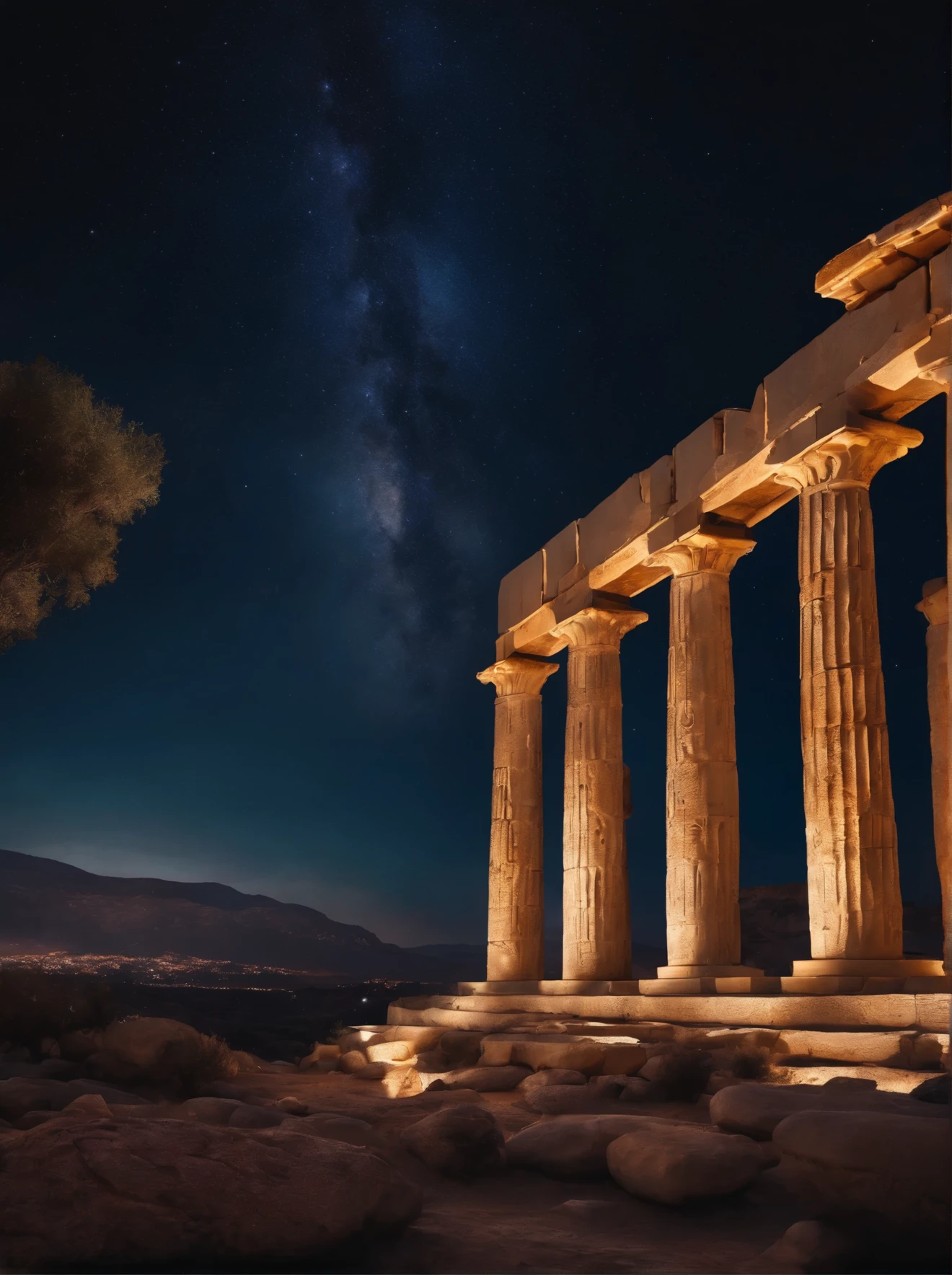 scenery, ancient greece, starry sky, 8k, cinematographic
