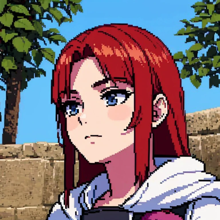 Retrato de  bonita 2d, pixel art, foco no rosto, her hair is red, ruiva