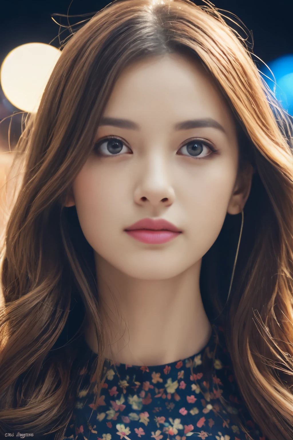 (8K, Raw photo, realistic:1.25) ,( lip gloss,glossy finish, Glossy skin, highest quality, 超A high resolution, chromatic aberration, caustics, wide light, natural shadow) Gazing at the audience with a calm and goddess-like blissful expression,(Depth of the bounds written:1.6), (Colorful unfocused lights as background:1.2) ,Very natural makeup,Big eyes.eyes that tend to look downcast. the distant gaze reflected in her eyes、(Chic and classy dresses)(Stylish like a professional model)、radio city、medium hair、Paris city center