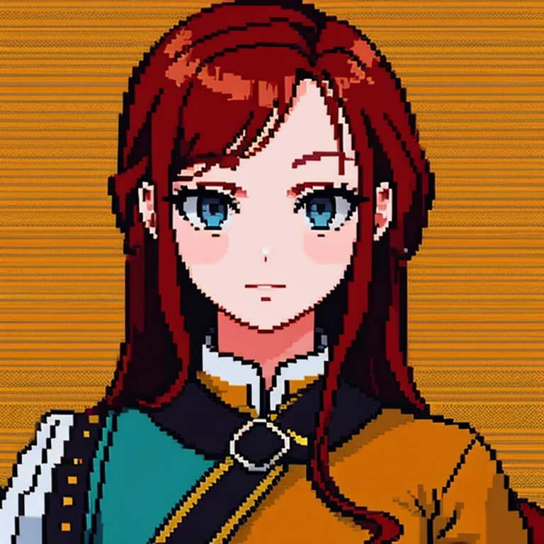 Retrato de  bonita 2d, pixel art, foco no rosto, her hair is red, ruiva