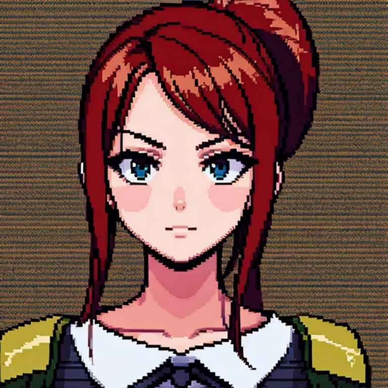 Retrato de  bonita 2d, pixel art, foco no rosto, her hair is red, ruiva