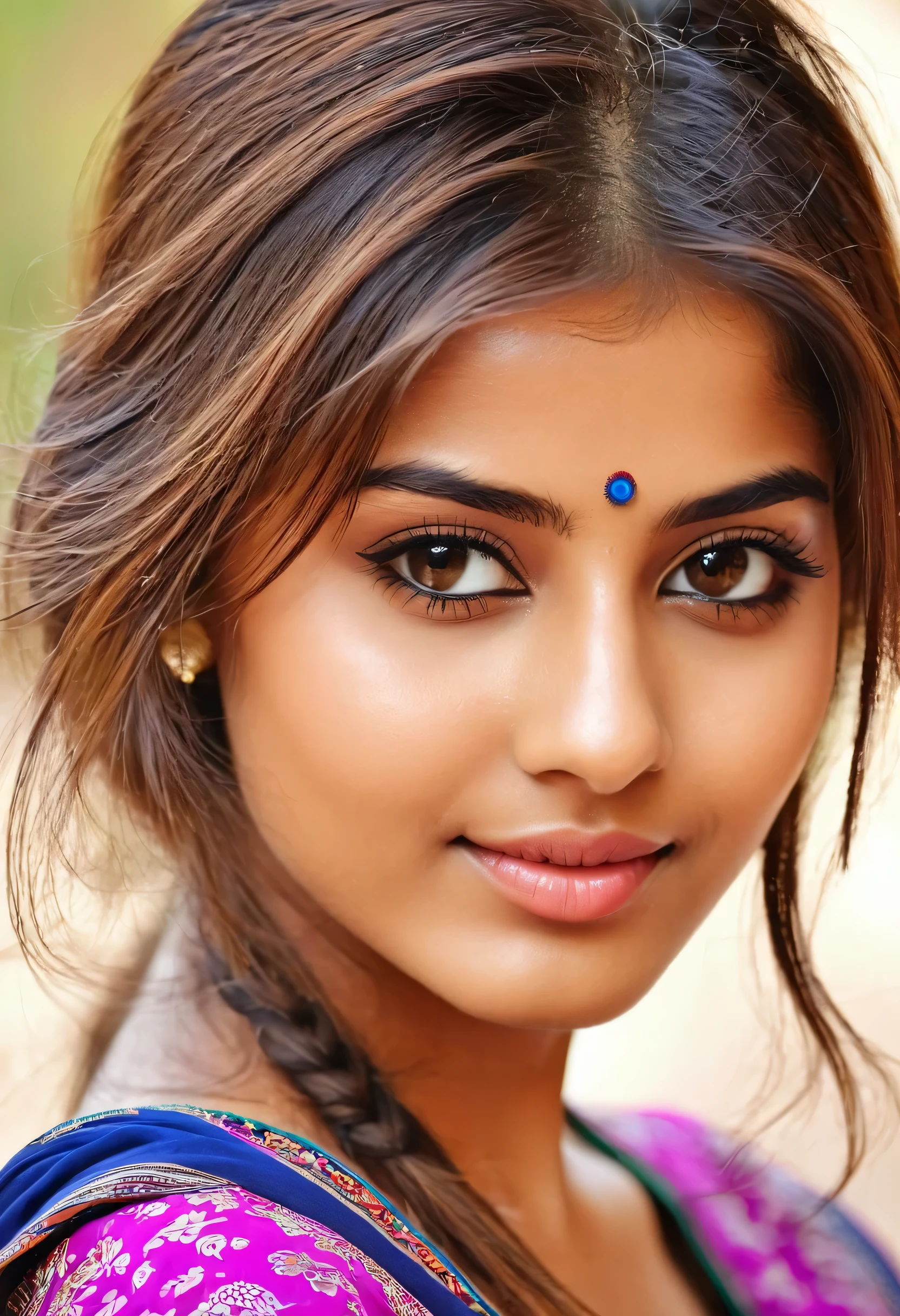 India girl with brown hair, Perfect face 