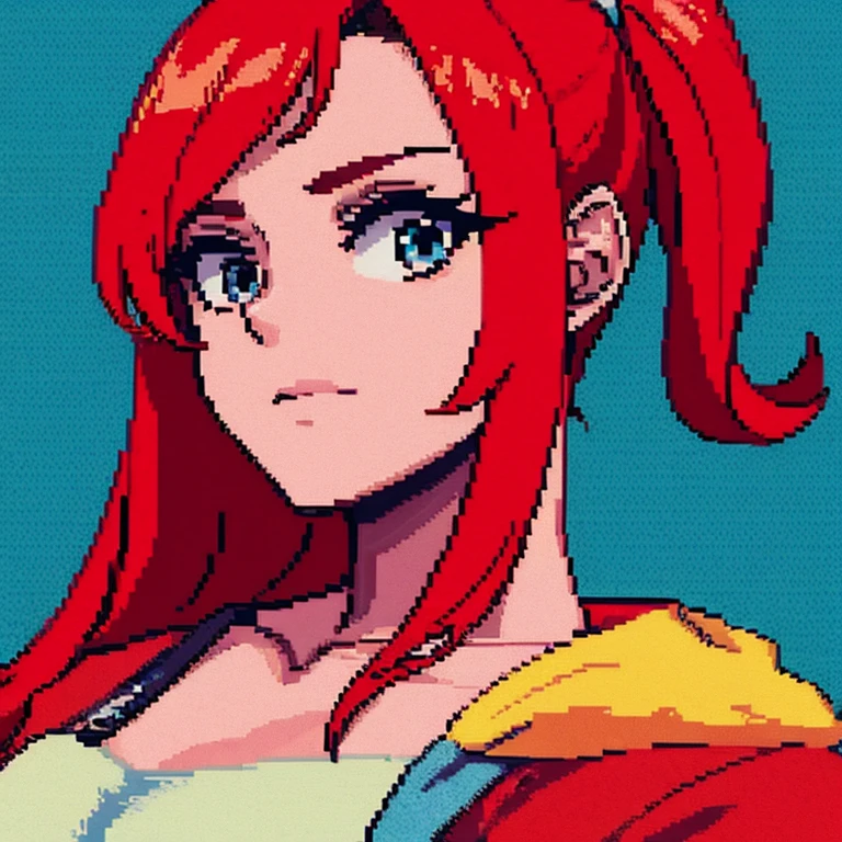 Retrato de  bonita 2d, pixel art, foco no rosto, her hair is red, ruiva