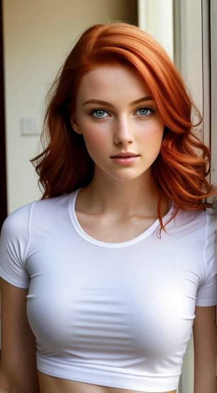 arafed woman with red hair and a white shirt posing for a picture, evan rachel wood, ellie bamber fairy, yelena belova, looks a bit similar to amy adams, leaked image, portrait of sanna marin, sadie sink, ellie bamber, promo shot, britt marling style, pretty female amy adams