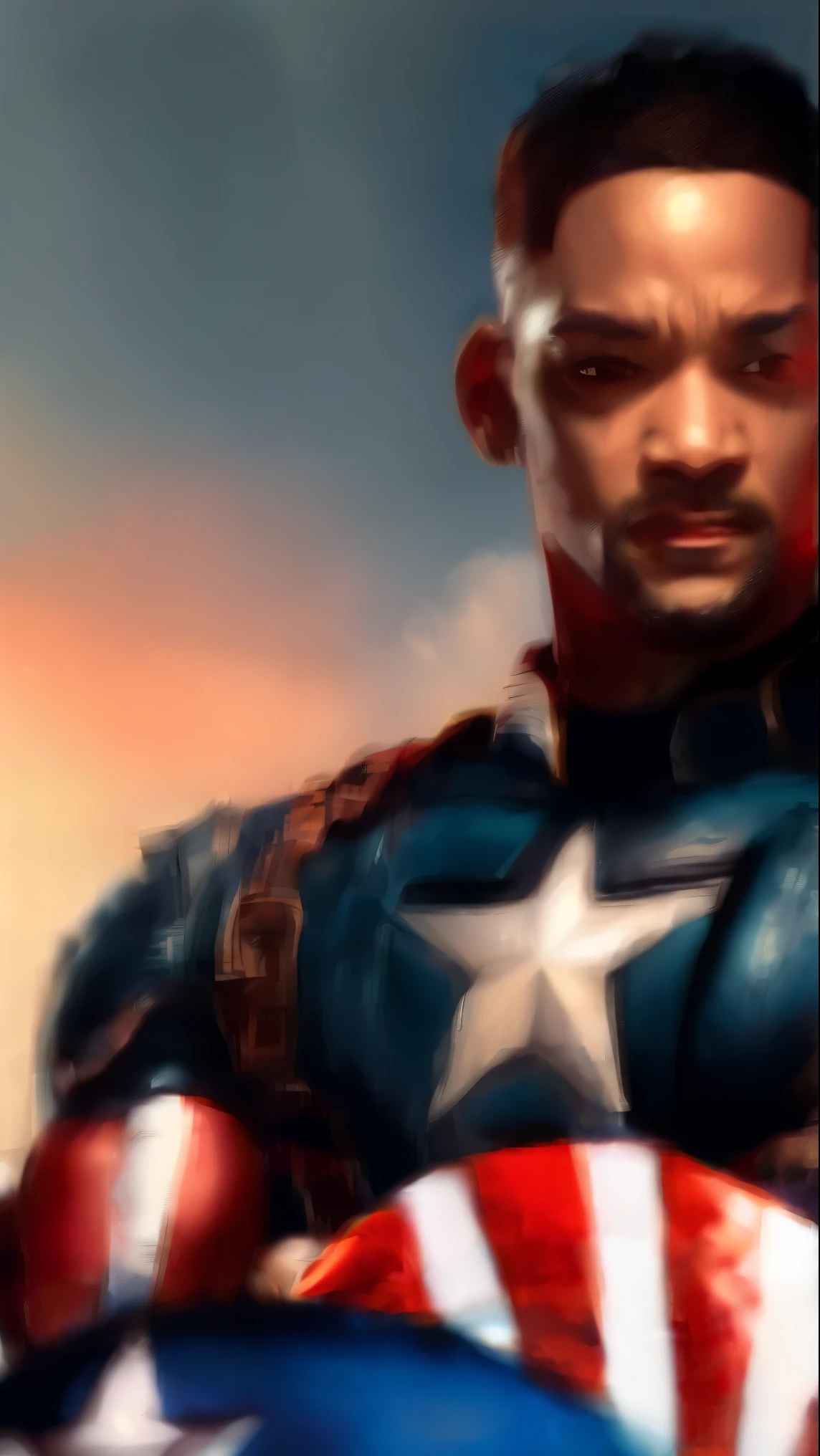 . .Tarantino style Will Smith as Captain America 8k, HD, Detailed face, Detailed face, detailed eyes, detailed costume, dans le style de Marvel et DC, hyper realistic, + cinematic plan + composition dynamique, Incredibly detailed, Aiguiser, Details + superb Details + Evening with light + perfectionnisme + Award-winning realism ((moody lighting))