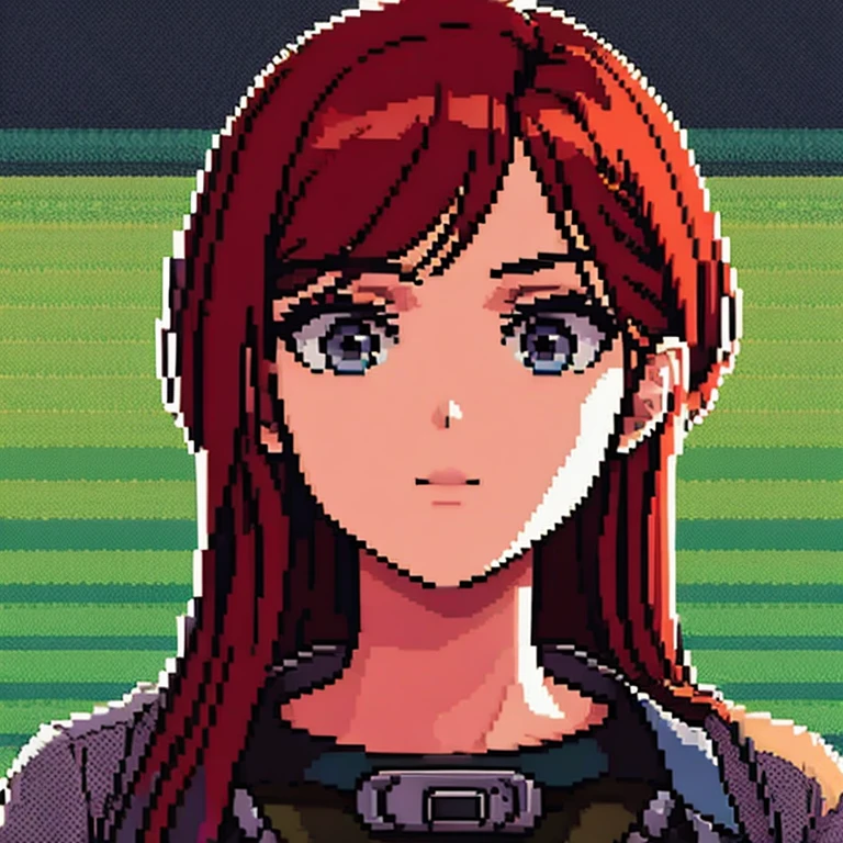 Retrato de bonita 2d, pixel art, foco no rosto, her hair is red, ruiva