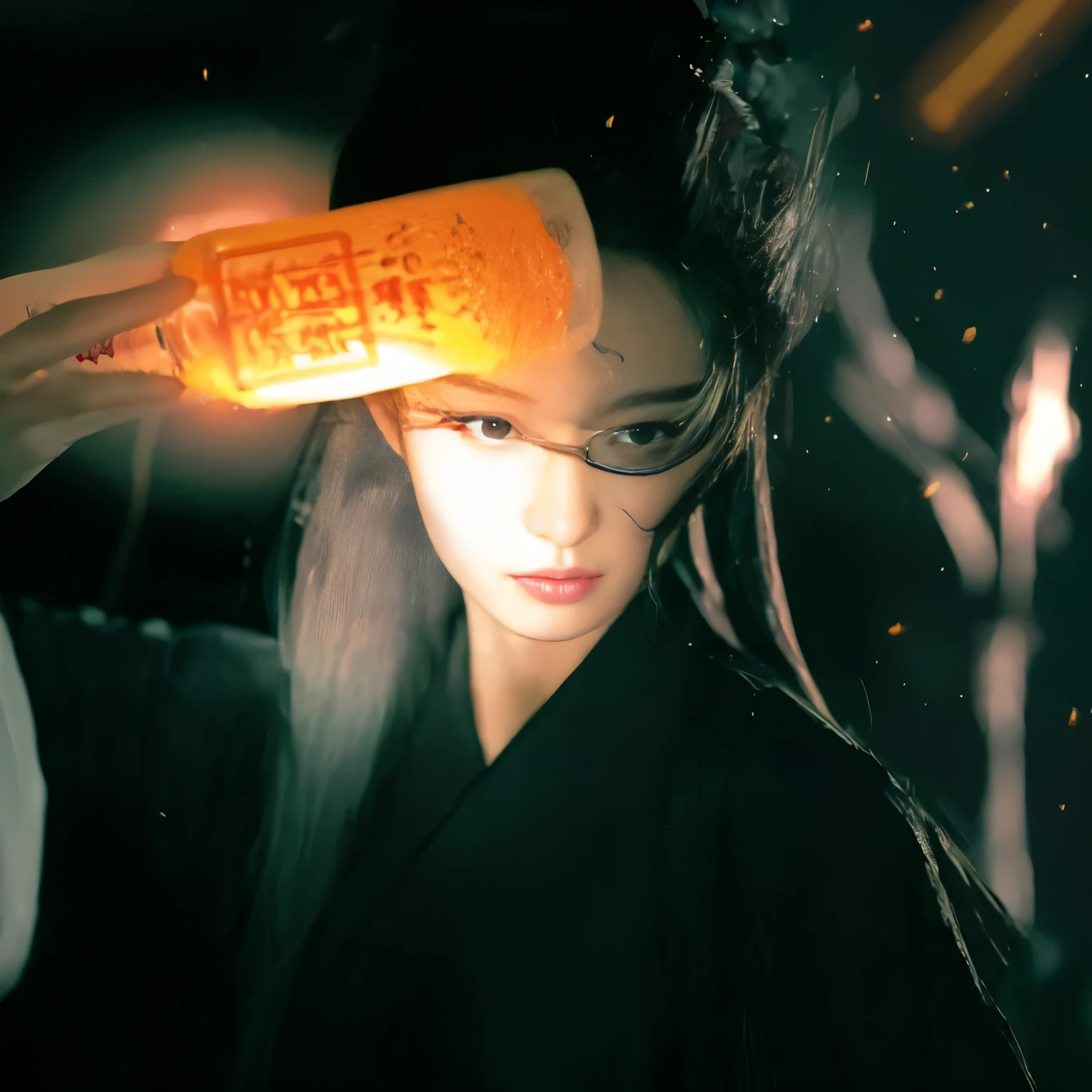 there is a woman holding a bottle of liquid in her hand, takato yomamoto. 4 k, very beautiful cyberpunk samurai, artwork in the style of guweiz, anime style mixed with fujifilm, cyberpunk geisha, iu lee ji-eun as a super villain, portrait of a cyberpunk samurai, kitsune holding torch, inspired by Otake Chikuha