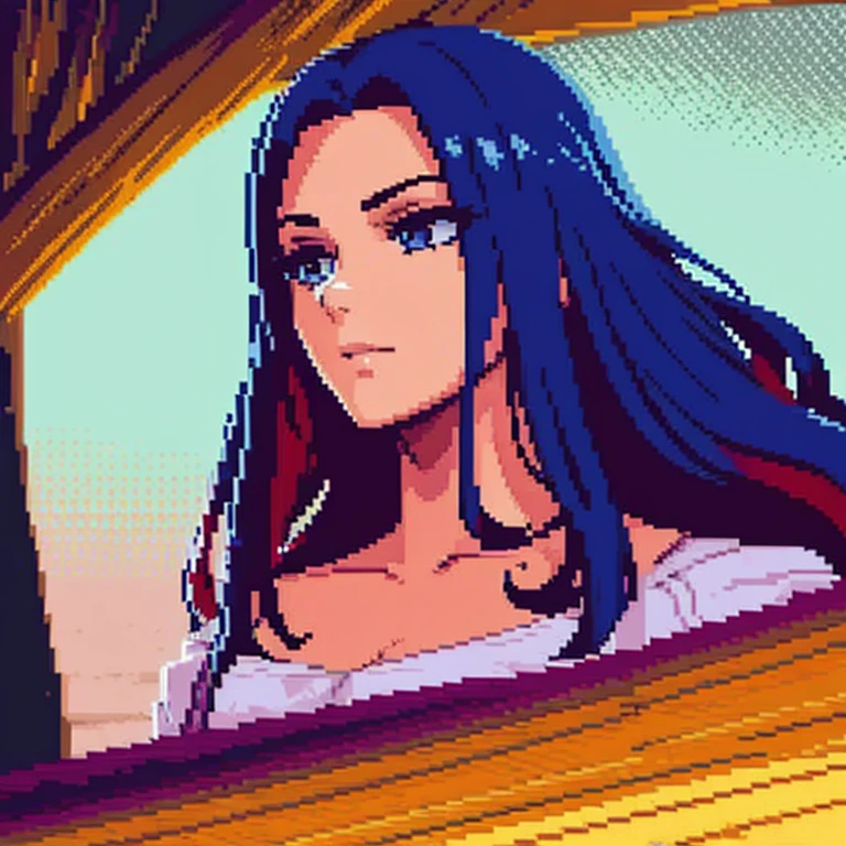 Retrato de bonita 2d, pixel art, foco no rosto, her hair is red, ruiva