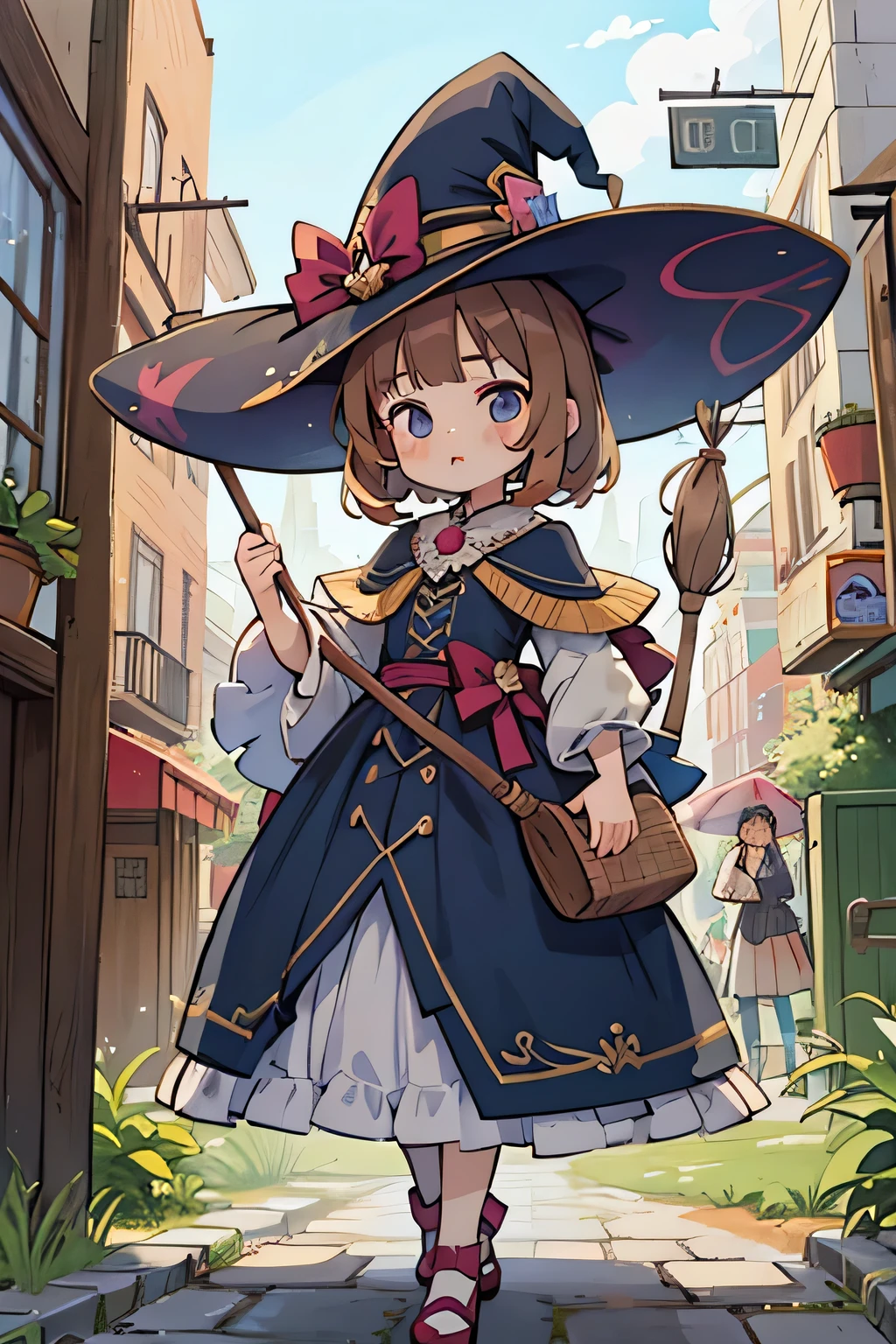 ((highest quality)), ((masterpiece)), (be familiar with), fantasy、Witch girl、Costume Party、A bustling city、anime