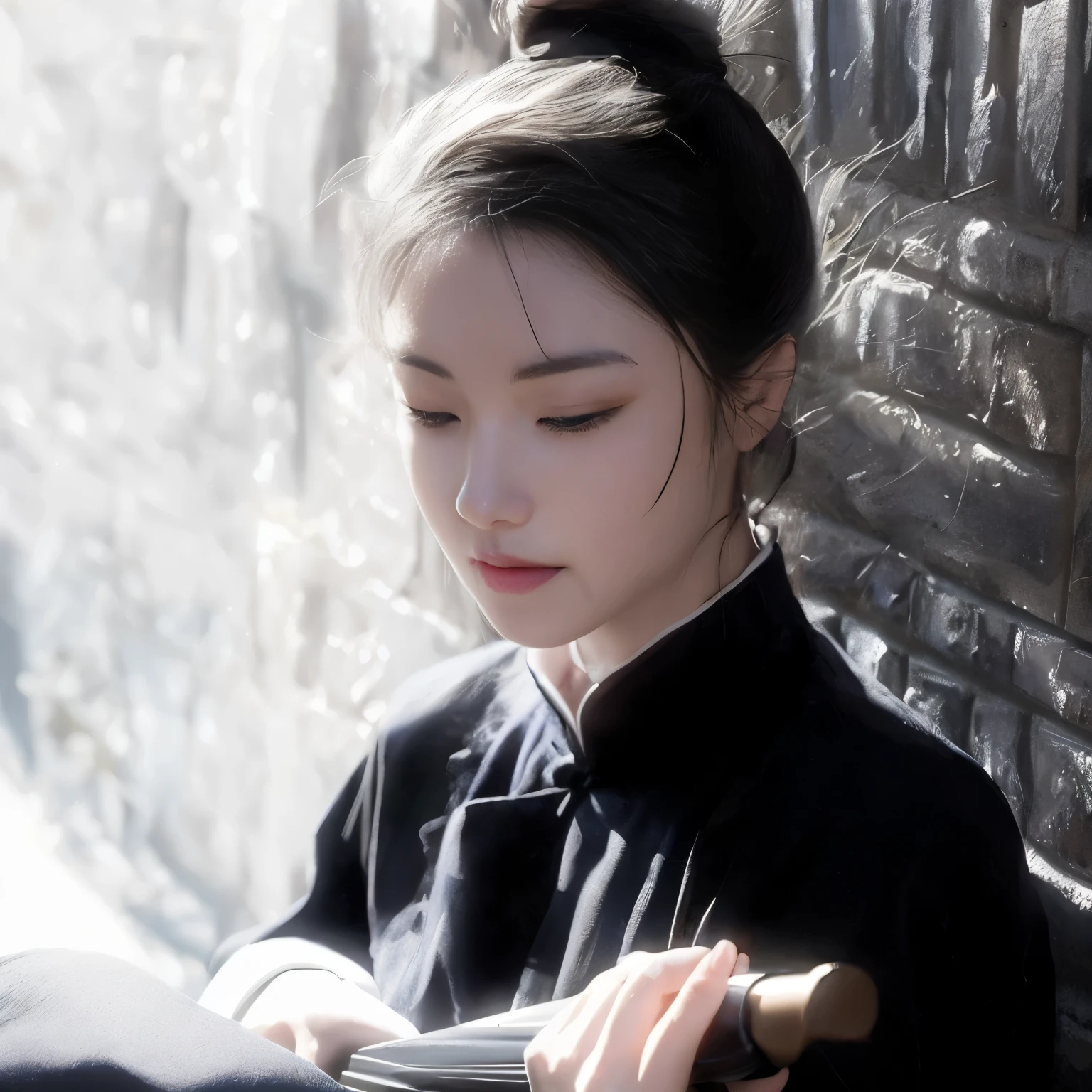 there is a woman that is sitting down with a knife, inspired by Chen Yifei, inspired by Zhang Yan, palace , a girl in hanfu, inspired by Zhu Derun, inspired by Gu An, hanfu, wuxia, inspired by Zhang Han, inspired by Tang Yifen, inspired by Zhang Yin, inspired by Zhang Wo