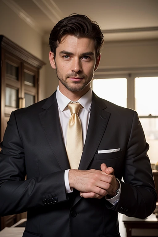 ((best quality:1)), ((masterpiece:1.2)), (detailed:1.2), perfect face, ((30 year gentlemen standing in black suit and tie)), (smile:0.8), ((namaste mudra hand gesture)), look at the viewer, 8k, realistic photo, movie photo, ultra realistic, 1 person, detailed, Perfect lighting, DSRL, professional photo, 4k