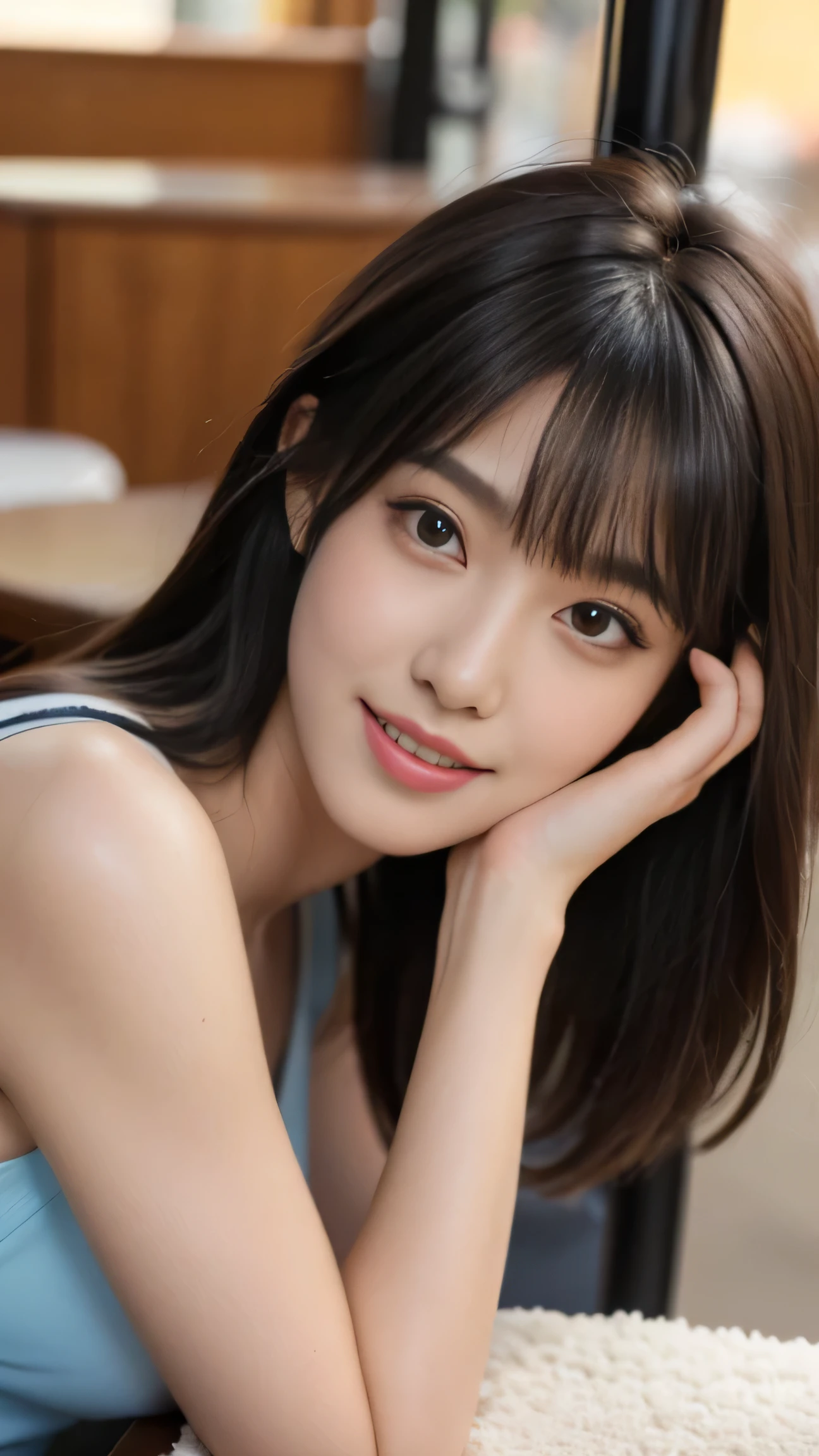(table top:1.3), High resolution, Super detailed, Highly detailed CG Unity 8K wallpaper, realistic, photo-realistic, Raw photo, Beautiful and dense face, brown skin, realistic skin, fine cloth texture, detailed hair texture, perfect proportions, beautiful face, Accurate, anatomically correct, Highly detailed face and skin texture, natural neck length, (beautiful hand air skin:1.2), thin legs, thin legs, fine eyes, symmetrical eyes, light brown eyes, double eyelid, thin eyebrows, (glossy lips:1.4), (Goddess smile:1.2),
break,
(classy and cute girl:1.3),
(medium big breasts), (slender body shape:1.2),
(Hair color is random, hair length is random, Hairstyle is random), (( asymmetrical bangs:1.2)), (upper body shot:1.2),
,bus guide、night、cold winter season、nice random place、outside、The presence or absence of a hat is random..、Random outfit with random colors, but、that dress is so sexy、male