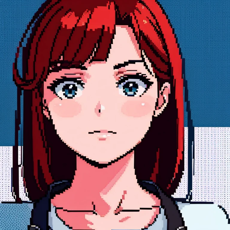 Retrato de bonita 2d, pixel art, foco no rosto, her hair is red, ruiva