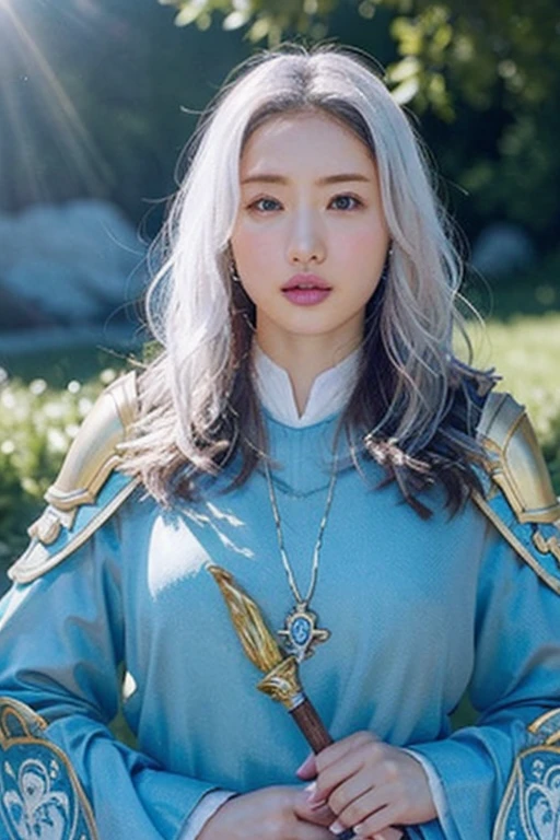 8K、Big breasts Super detailed、masterpiece、highest quality、(very detailed)、dynamic angle、mysterious look、wind effect、fantasyの背景、rim lighting、cinematic light、超A high resolution、8k eh、film grain、best shadow、delicate、to be born、particles of light、Fine skin texture、Detailed armor texture、detailed face、Complexディテール、Super detailed、shine、powerful scam、silver armor、(have a weapon)、Slashing、Slashing Action、big and full breasts,Scapula、shine目、 long cloak、fantasy、(to be bornきto be bornきとした)、shoulder armor、Complex、Complex、perfect lighting、looking at the viewer、movie lighting、fly in the sky、Flight、holy light、wonderful、bangs、It's windy、frozen mountain々々、long wavy white hair、lich queen,sexy,Charm,short bob,Intricately decorated chest armor,