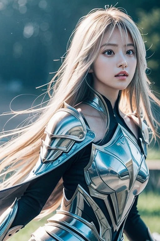 8K、Big breasts Super detailed、masterpiece、highest quality、(very detailed)、dynamic angle、mysterious look、wind effect、fantasyの背景、rim lighting、cinematic light、超A high resolution、8k eh、film grain、best shadow、delicate、to be born、particles of light、Fine skin texture、Detailed armor texture、detailed face、Complexディテール、Super detailed、shine、powerful scam、silver armor、(Has a weapon)、Slashing、Slashing Action、big and full breasts,Scapula、shine目、 long cloak、fantasy、(to be bornきto be bornきとした)、shoulder armor、Complex、Complex、perfect lighting、looking at the viewer、movie lighting、fly in the sky、Flight、holy light、wonderful、bangs、that&#39;the wind is strong、frozen mountain々々、long wavy white hair、lich queen,sexy,charm,short bob,Complex装飾が施された胸部装甲,