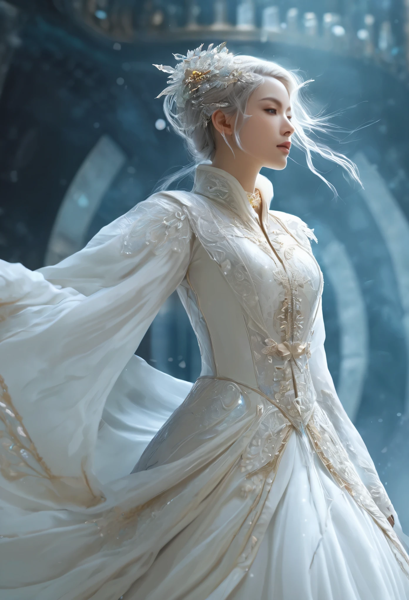 a very beautiful final fantasy style which beautiful is beyond compare,(detail texture skin:1.4), Fumi Kojima exceptional masterpiece, the imagination, extraordinary dream, A symbol of nature's ethereal beauty, production character render, octane render, brave warrior , sense of justice, Utopian, sense of futurism and complexity, The snowflake light blue rose symbolizes purity and delicacy, Fumi Kojima's detail, (rich deep colors:1.4), meticulously crafted, artwork, diamond armor, golden ratio, delicate diamond lace thread, delicate crystal lace thread, delicate gem lace thread, lace thread smooth lines, intricate machine parts, resulting in a highly detailed and intricate masterpiece that combines final fantasy, sci-fi, futuristic, and Utopian themes with a touch of Gothic surrealism. the artwork achieves an unparalleled level of realism, graphics in stunning 32K resolution,elaborate scene style,dreamlike,ultra-realistic mix fantasy world,mixes realistic and fantastical elements,magic effect,close up,prefect beautiful detailed face and body, ray tracing, light, vibrant colors,elemental,ethereal,pure,abyssal,intricate,surreal,exposure blend,medium shot,bokeh,(hdr:1.4),high contrast,(cinematic, white),(muted colors, dim colors, soothing tones:1.3),low saturation,(hyperdetailed:1.2),(noir:0.4),(((god's sword:1.3))),(((full body:1.4))),white, nine-tailed ,auspicious,see-through,transparent,
(Excalibur:1),(lightning:1),(((male:2))),(((man:2))),(Xiao), (blow, play),
[armor|derss|canonicals],(ground magic circle, casting a spell, swirling magic, light particles),dynamic light,red,fire, red fire eyes,elegant,sin rays,dark,(dark magic), (grim), fight between good and evil,
dreamwalker, psychic powers, concentration, levitation, enchantment, psychokinesis, clairvoyance, thought projection, manipulation, mind powers,colorful psychic energy emanating, magic in background, ethereal atmosphere,
(stochastic angle, stochastic pose,stochastic action),(swing hair:1.4),((flipping her