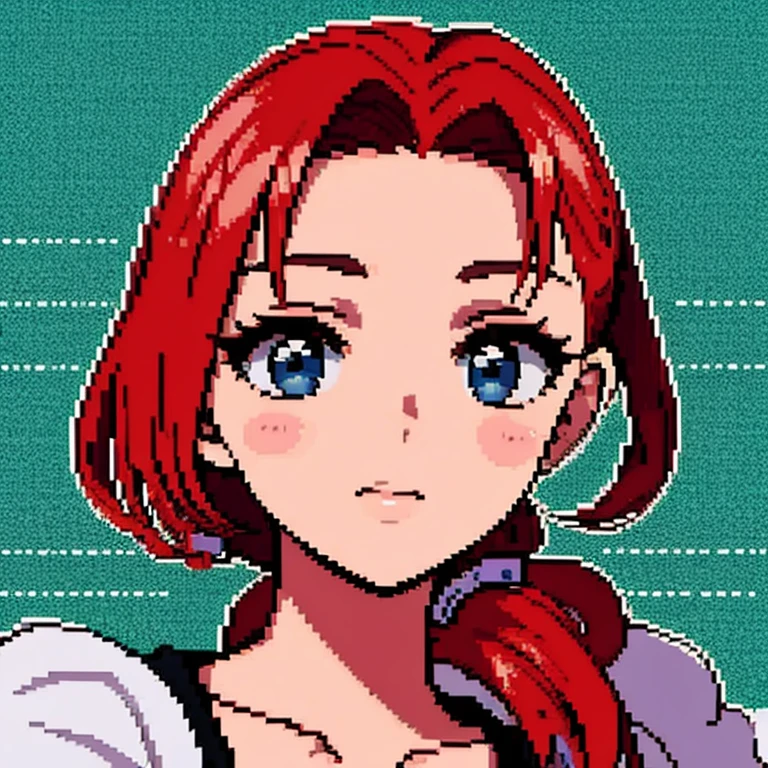 Retrato de  bonita 2d, arte de pixel, foco no rosto, Your hair is red, ruiva