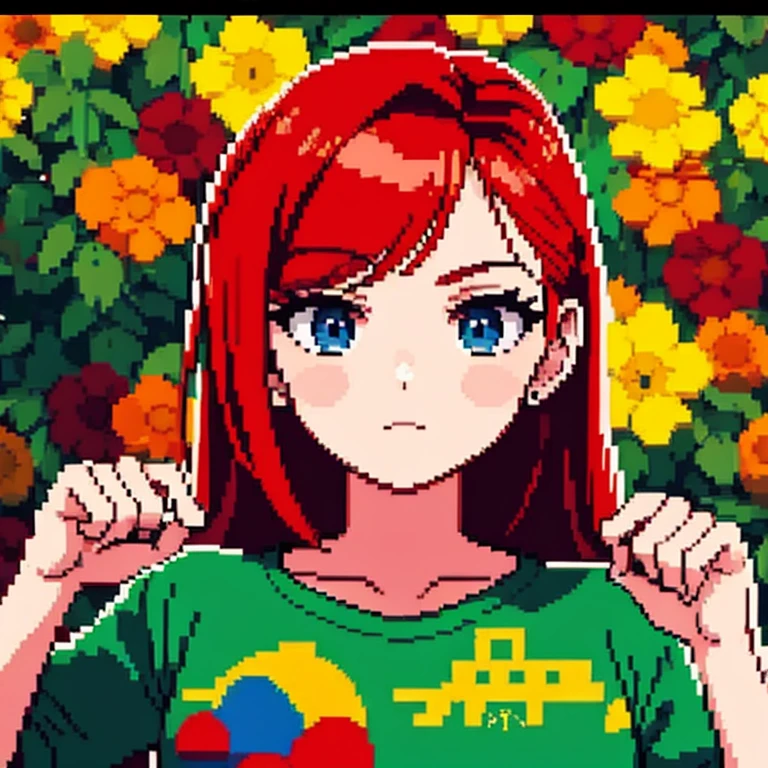 Retrato de bonita 2d, arte de pixel, foco no rosto, Your hair is red, ruiva
