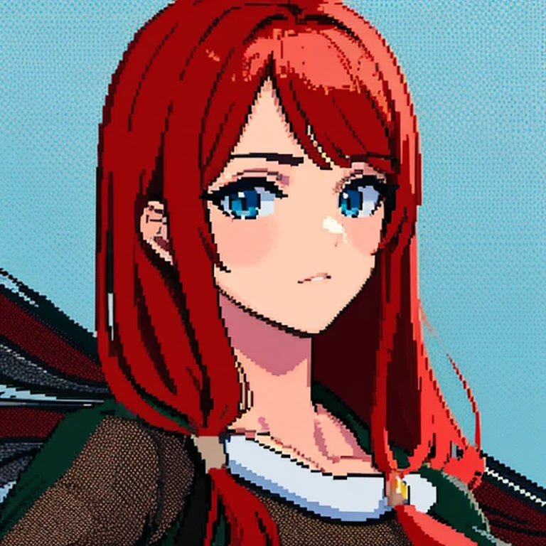 Retrato de  bonita 2d, arte de pixel, foco no rosto, Your hair is red, ruiva