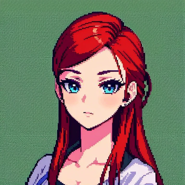 Retrato de bonita 2d, arte de pixel, foco no rosto, Your hair is red, ruiva