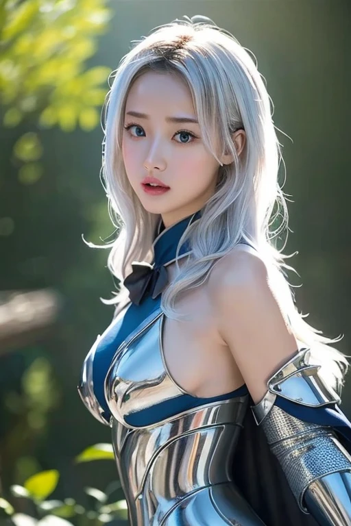 8K、Big breasts Super detailed、masterpiece、highest quality、(very detailed)、dynamic angle、mysterious look、wind effect、fantasyの背景、rim lighting、cinematic light、超A high resolution、8k eh、film grain、best shadow、delicate、to be born、particles of light、Fine skin texture、Detailed armor texture、detailed face、Complexディテール、Super detailed、shine、powerful scam、silver armor、(Has a weapon)、Slashing、Slashing Action、big and full breasts,Scapula、shine目、 long cloak、fantasy、(to be bornきto be bornきとした)、shoulder armor、Complex、Complex、perfect lighting、looking at the viewer、movie lighting、fly in the sky、Flight、holy light、wonderful、bangs、that&#39;the wind is strong、frozen mountain々々、long wavy white hair、lich queen,sexy,charm,short bob,Complex装飾が施された胸部装甲,