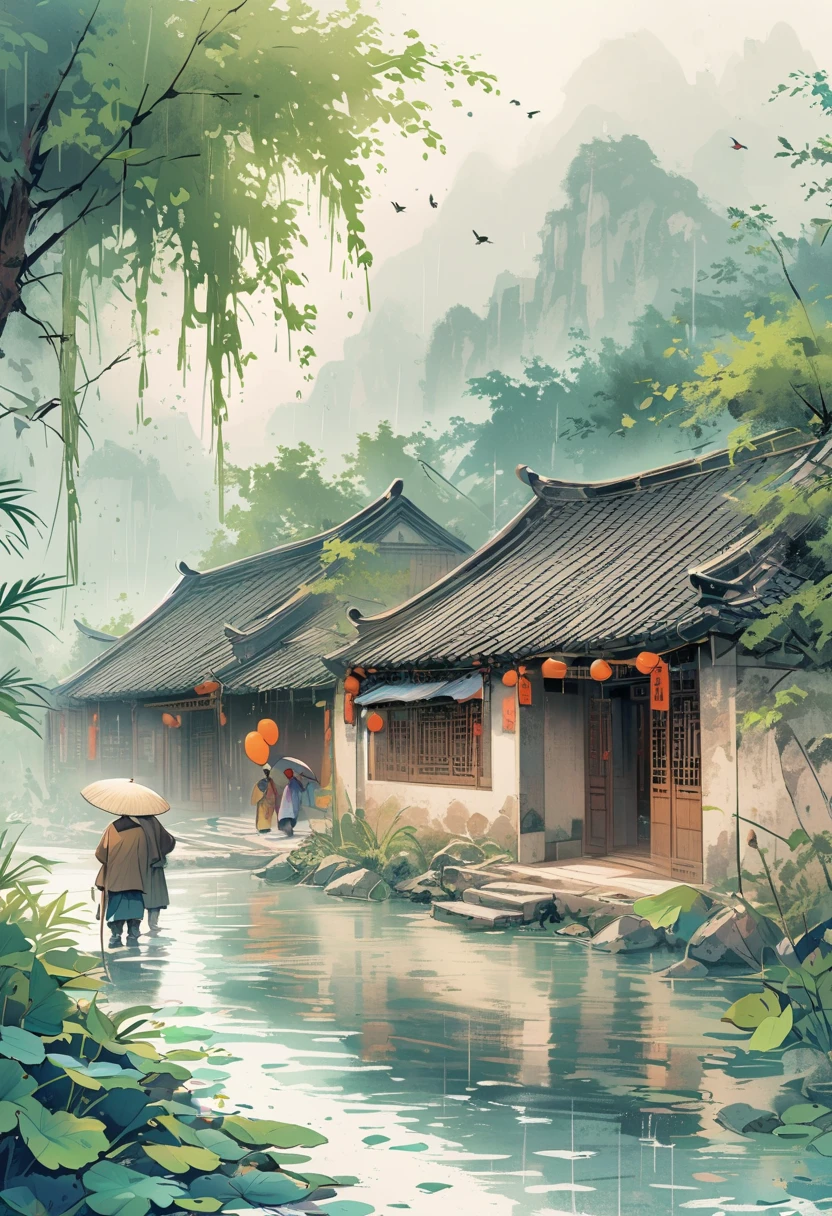 It rains heavily during the Qingming Festival, and pedestrians on the road feel like they are dying.I asked where the restaurant was, and the shepherd boy pointed to Xinghua Village.