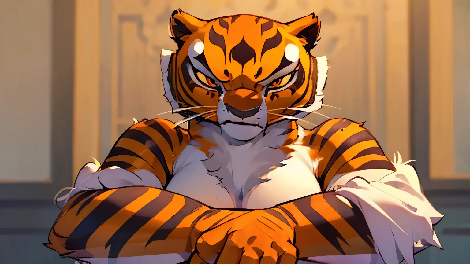 master tigress, furry female anthro, tiger girl, portrait, tranquil, solo, detailed fluffy fur,  underwear, average  breasts, detailed fluffy fur, ero, good lighting, cartoon graphics, erotic, soft fur, pussy, quality face, erotic, whole body completely , chest 