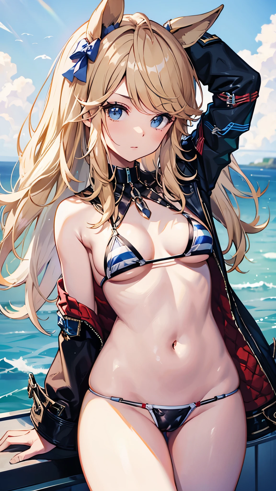 masterpiece, highest quality, ,highest quality, High resolution,   highly detailed face,、official、Ocean、Micro bikini on the edge、NSFW、