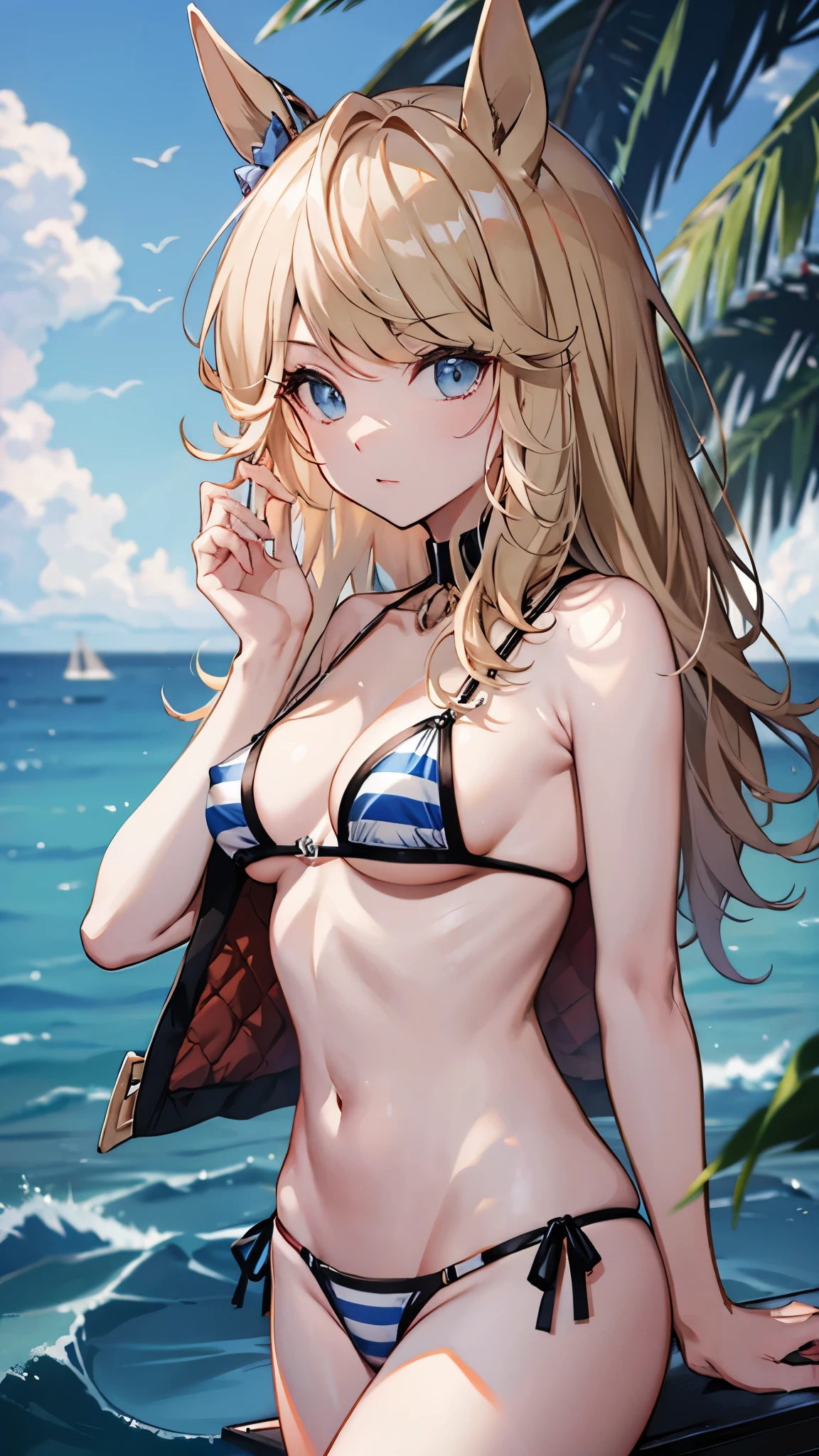 masterpiece, highest quality, ,highest quality, High resolution,   highly detailed face,、official、Ocean、Micro bikini on the edge、NSFW、