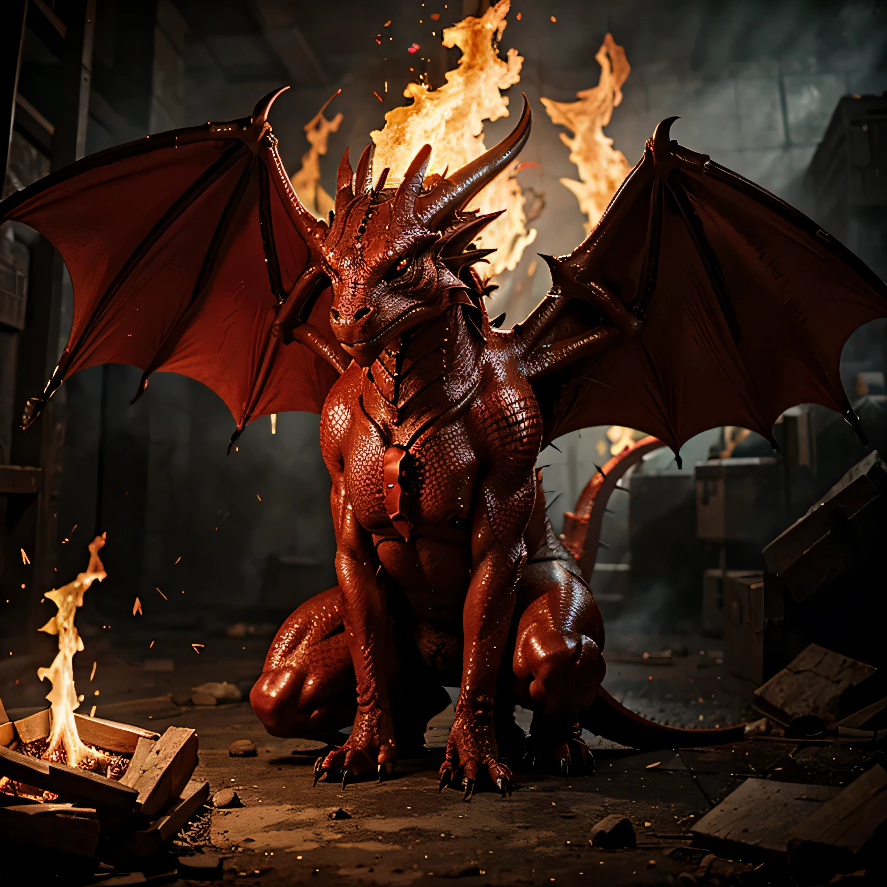 Dragon with blood flames