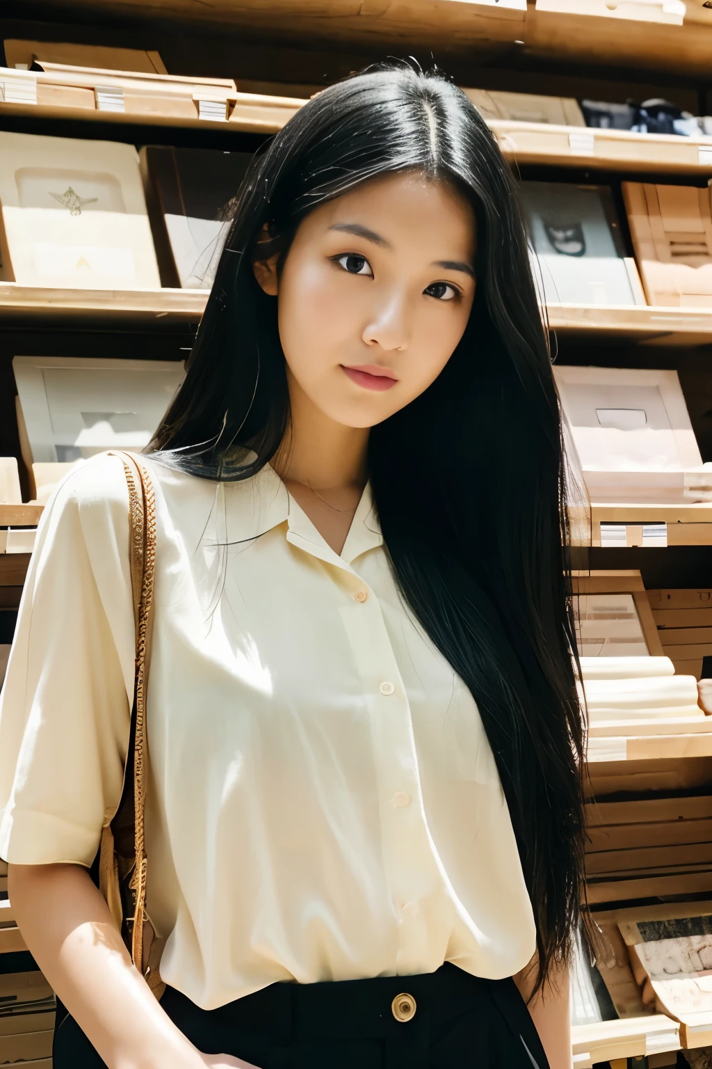 boutique clerk、Newcomer、semi-long black hair、summer、lightly dressed