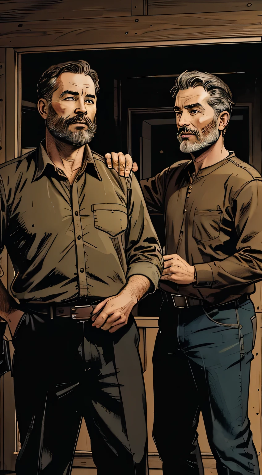 Using the image seedcode 42519504: A 30 year old man and his 50 year old father getting ready for a hunting trip