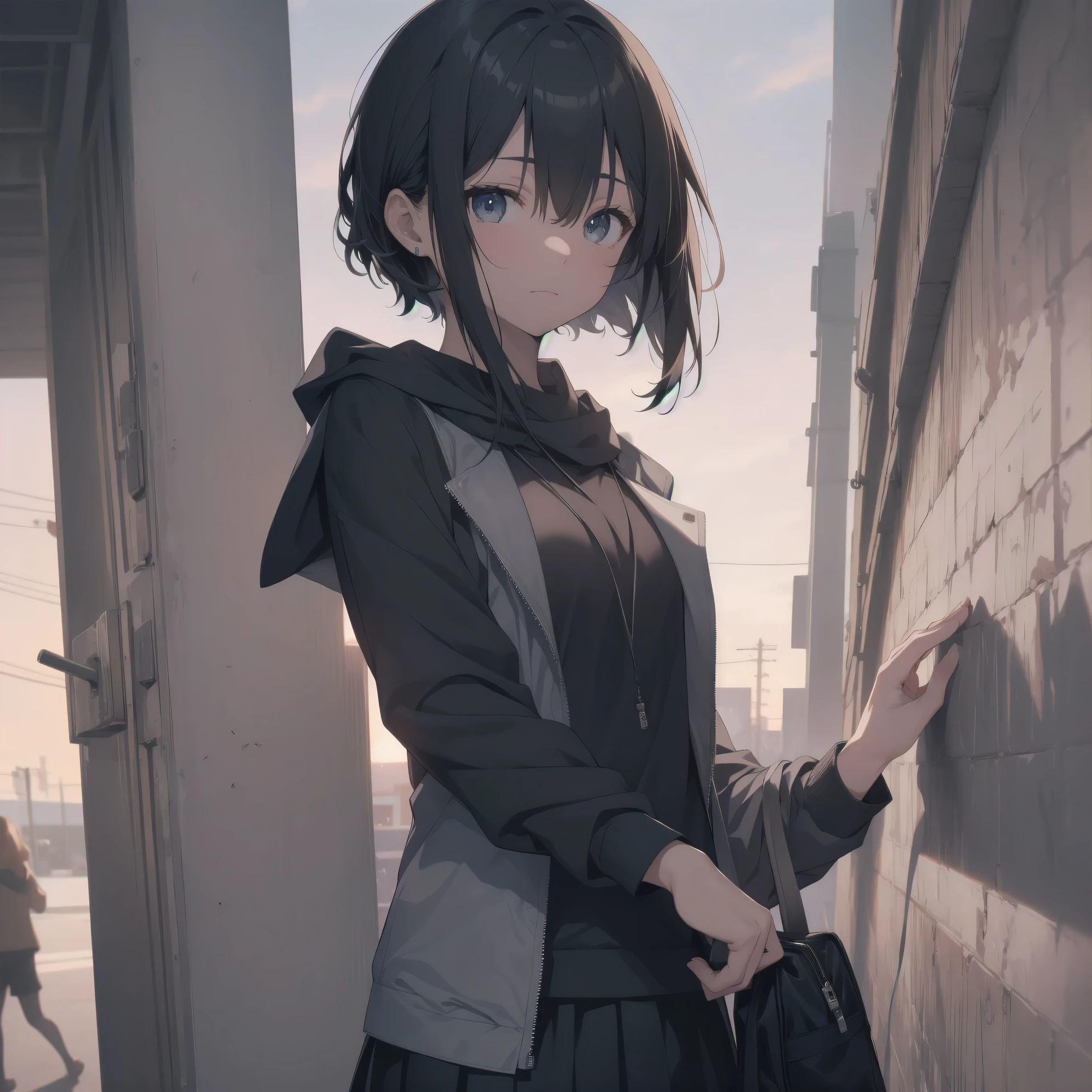 ultra-absurdres-Top quality by artist God, ultra-detailed, high resolution, anime moe artstyle, best anime 8k konachan wallpaper, pixiv contest winner, perfect anatomy,break, 1girl, (Please draw a girl walking sleepily to school alone. )break,(Solo,little female, 13-year-old:1.3),Full limbs, complete fingers,a junior high school student, Attractiveness of immature bodies, (very short hair), short cut, flat chest, , small butt, small black eyes, beautiful detailed eyes, well-proportioned iris and pupils, expressive eyes, highres detailed hair, soft expression, school_uniform, white shirt, pleated skirt,(Detailed Lighting), (Detailed background), in the School commute route. break,super detailed skin, Best cinematic lighting powered by famous artist, 8k,beauty illustration,photoshop_(medium),very aesthetic,break,((artist:fujiyama )), artist:akinashi yuu ,artist:oyari ashito ,artist:kantoku ,