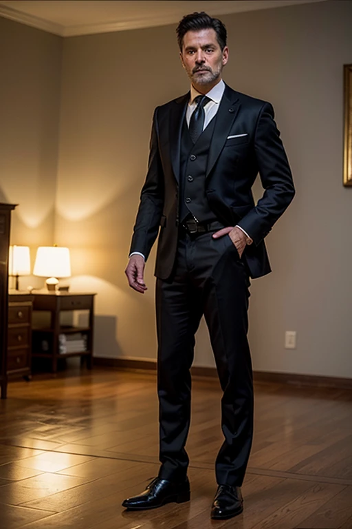 ((best quality:1)), ((masterpiece:1.2)), (detailed:1.2), perfect face, ((30 year gentlemen standing in black suit and tie)), (smile:0.8), ((namaste mudra hand gesture)), look at the viewer, 8k, realistic photo, movie photo, ultra realistic, 1 person, detailed, Perfect lighting, DSRL, professional photo, 4k