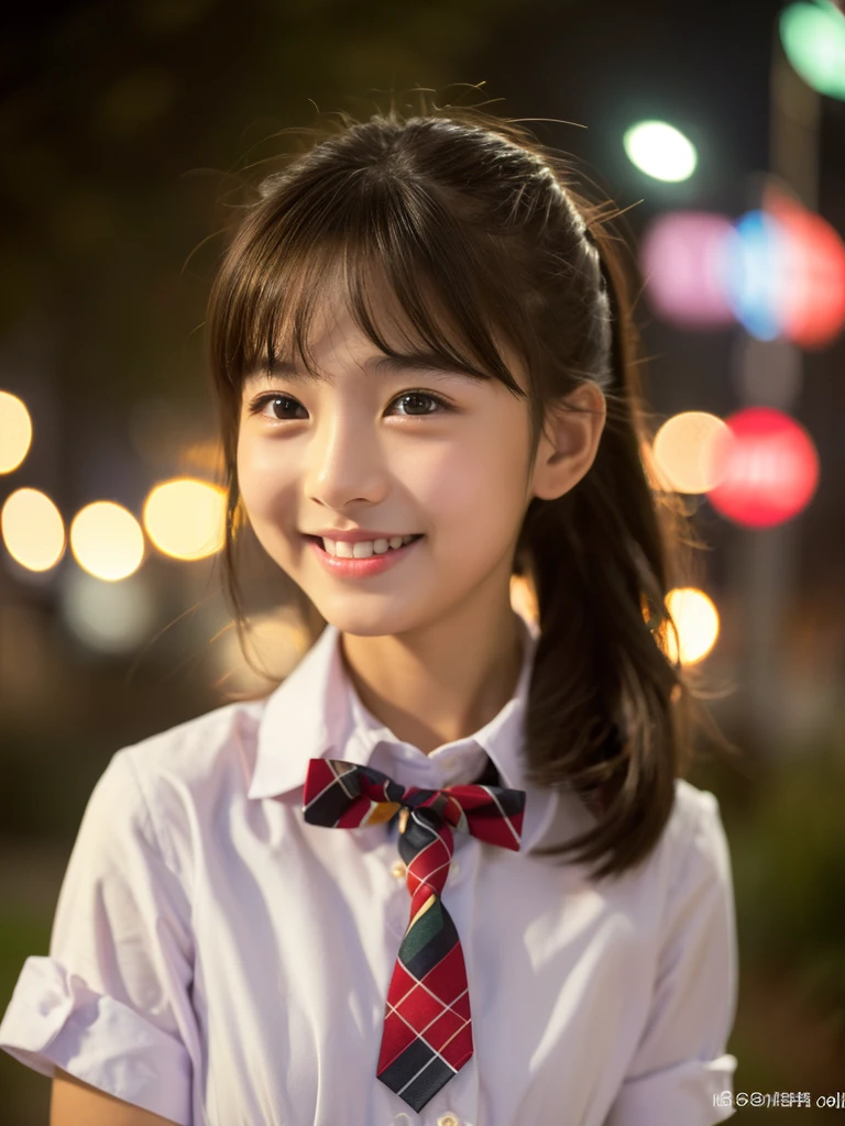 Woman Are standing On The Side Of The Street、young asian woman、beautiful woman pictures、japanese model、with a beautiful young woman、60mm portrait、color photo portrait 4k、soft portrait shot 8k、 girl、smile、(8K、Raw photo、highest quality、masterpiece:1.2)、(realistic、Photoreal:1.37)、Super detailed、
1 girl、cute、alone、beautiful detailed sky、Detailed cafe、night、Are standing、date、(nose becomes red)、(laughter:1.1)、(closed your mouth)、B cup breasts、魅惑的なsmile、nightの遊園地、merry-go-round、professional lighting、Sony α7R4、Zecy 50mm F1.8、
medium breasts、Beautiful eyes in every detail、(collared shirt:1.1)、A bow tie、Hort Hair:1.2)、floating hair、smile、smile、13 year oldail,