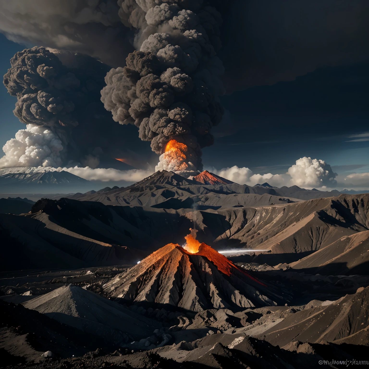(active volcano,Smoke),Surrounded by beautiful tropical islands, Lush greenery, Palm trees and flowers, The volcano is smoking, Beautiful lighting, beautiful shadows, lush scenery,