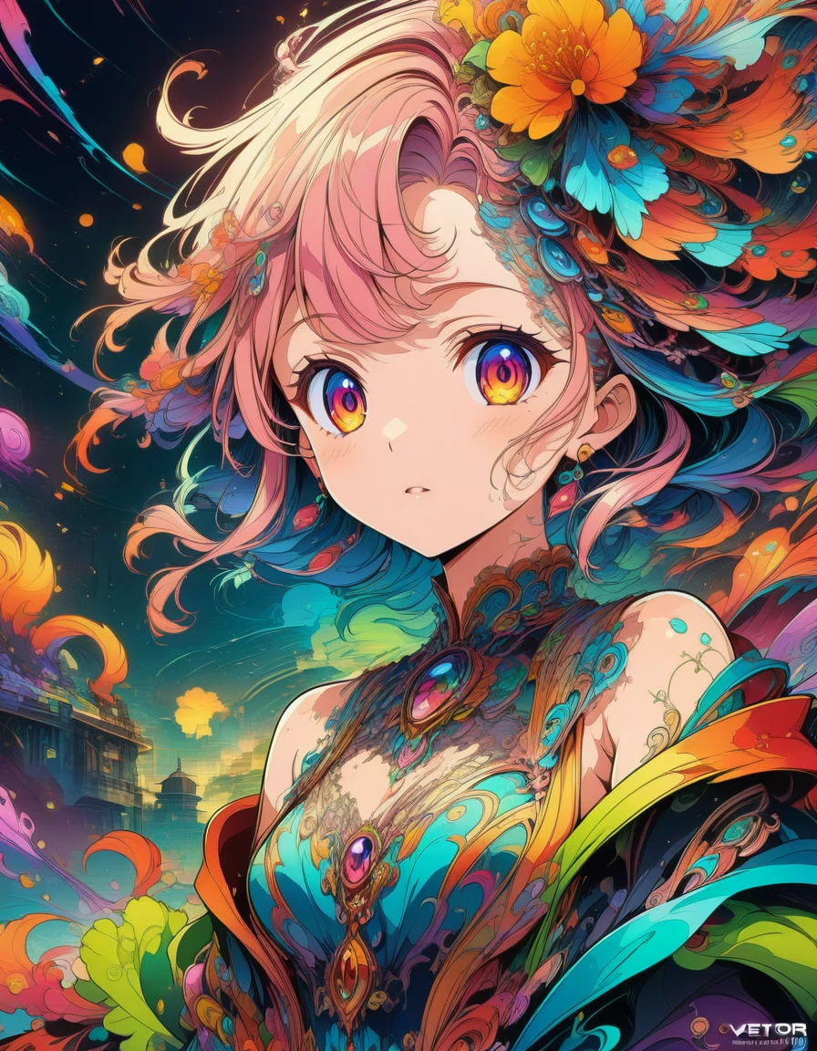1girl, concept art, Vector Art, aesthetic, Vector Cartoon Illustration, vector, complex details . digital artwork, bright colors, bold outlines, illustrative, (masterpiece), (best quality), (ultra-detailed), very aesthetic, illustration, disheveled hair, perfect composition, moist skin, intricate details, anime artwork, anime style, visual, vibrant, studio anime, highly detailed