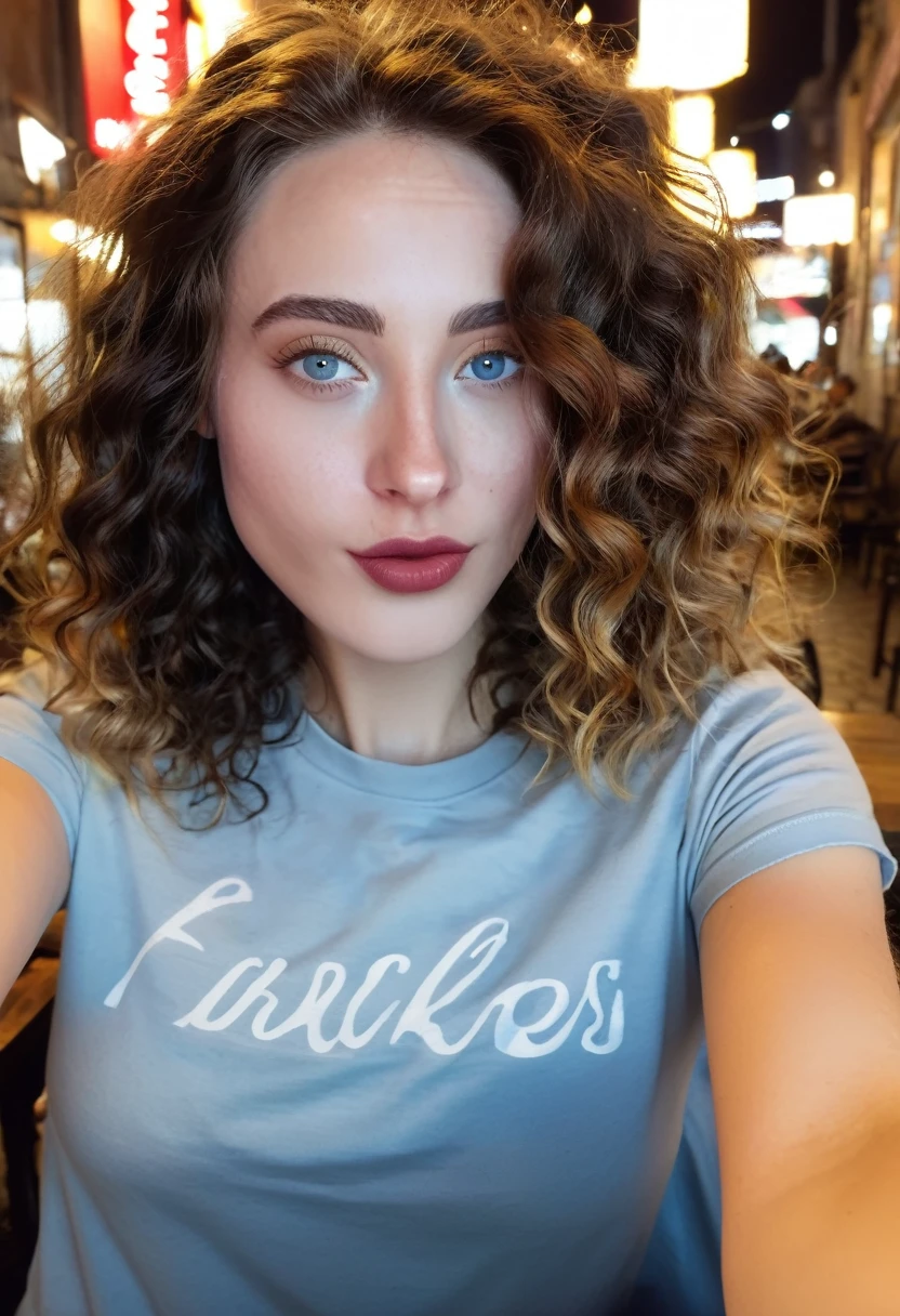 photo analogique, Selfie, Ultra detailed, grain de film avec, photorealistic, avec une femme, Rousse irlandaise de 25 ans, wavy hair, nez fin, yeux bleu vif, visage oval, Cinematic Lights, elle est dans une rue animée d&#39;Istanbul la nuit, ((Image du corps entier, panoramique)), jupe rouge, dressed in&#39;un t-shirt noir, a un visage très naturel, long cils. He takes a cute Selfie in a cafe. beautiful, Corps parfait et mince.
