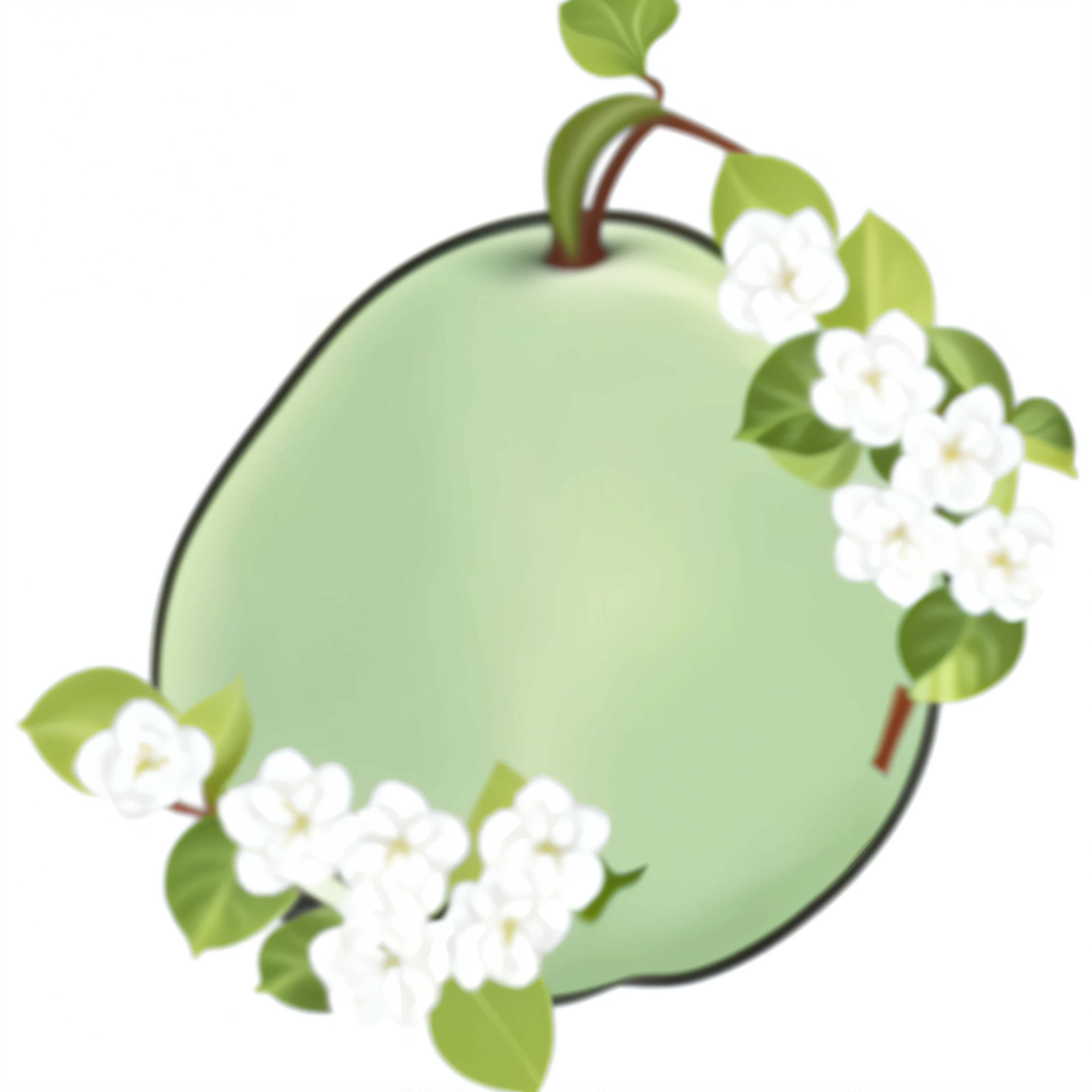 a close up of a green apple with white flowers on it, inspired by Masamitsu Ōta, inspired by Shūbun Tenshō, jasmine, an apple, drawn image, apple design, clematis theme logo, apple, fruit and flowers, gourd, inspired by Kōno Bairei, by Kono Michisei