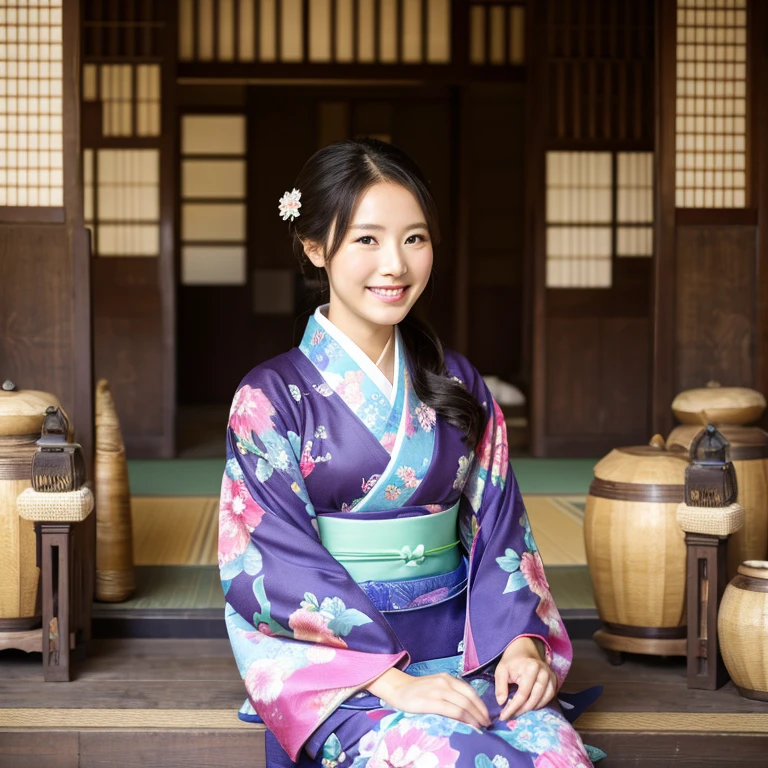 kimono woman beautiful Heian period smile sit long hair