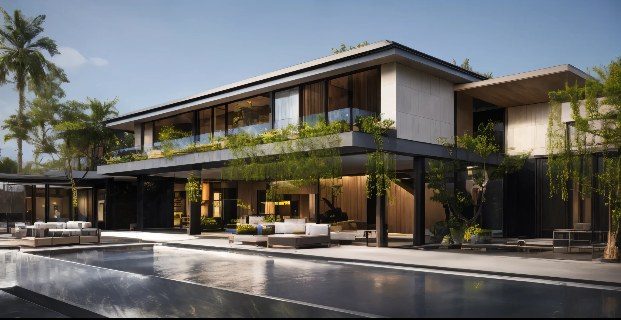 RAW photo, villa exterior, modern tropical style, glass slide panel, brown roof tiles, Vernonia elliptica on the balcony, sun light, realistic
8k uhd, dslr, soft lighting, high quality, film grain, Fujifilm XT3